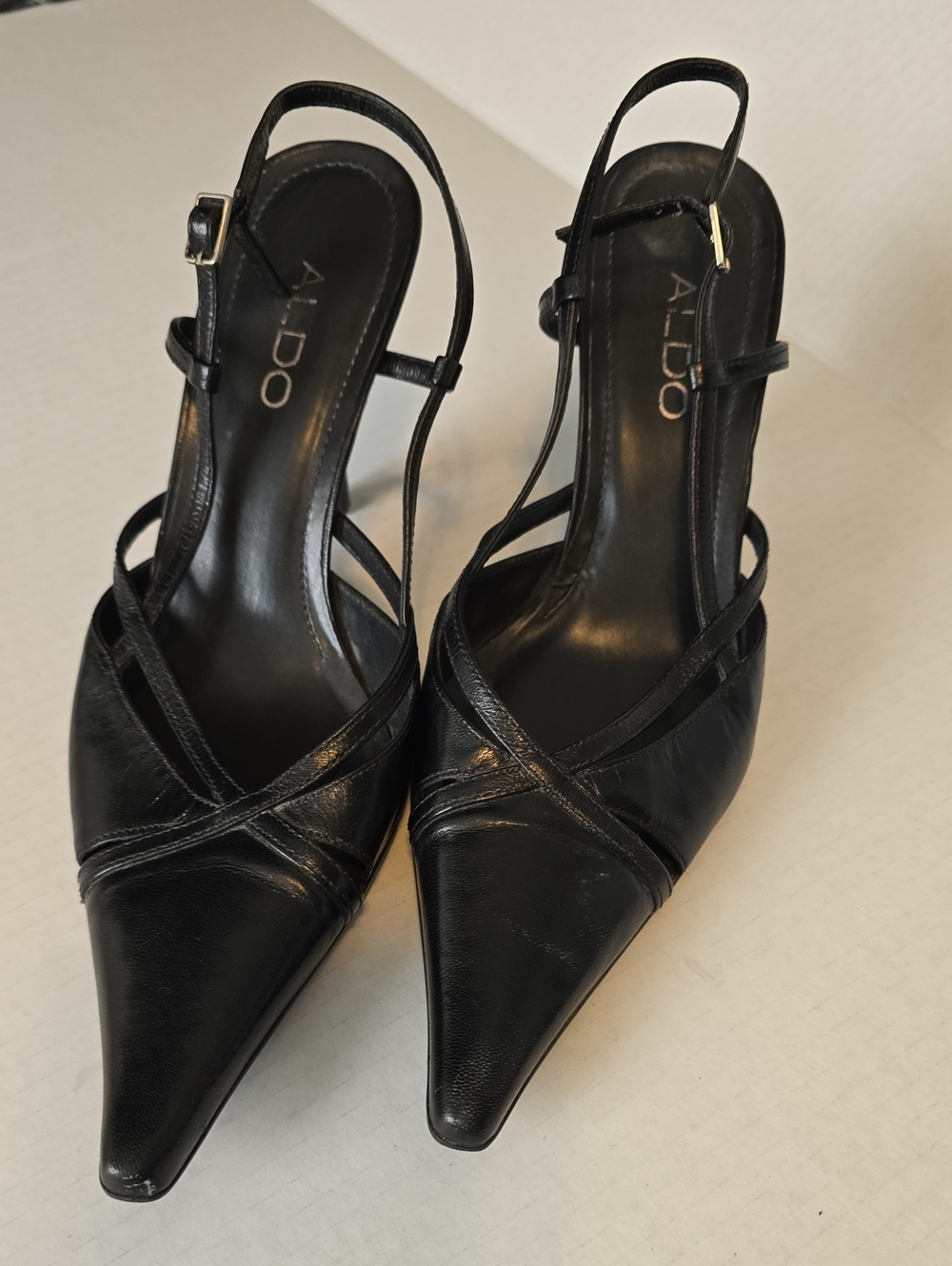 ALDO Black Pointed Toe Crisscross Slingback Heels